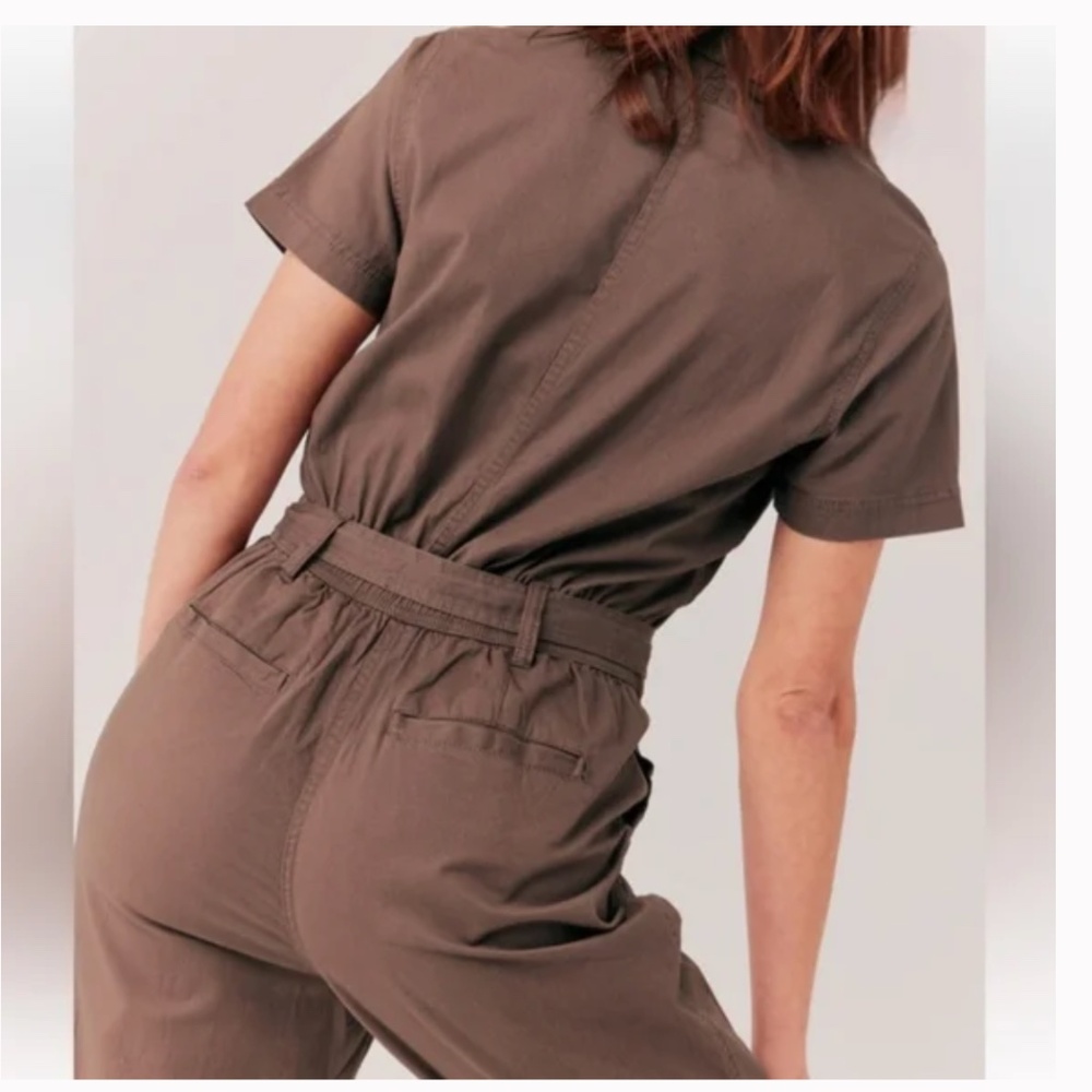 Pact Mocha Brown Boulevard Brushed Twill Zip Front Jumpsuit Medium - Picture 5 of 15